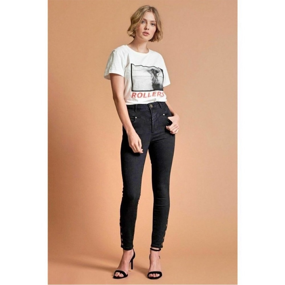 One Teaspoon Black High Waist Preachers Skinny Jean Button Up Ankle Women’s 28